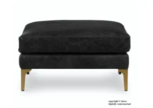 Bailey Leather Footstool Ottoman - Black