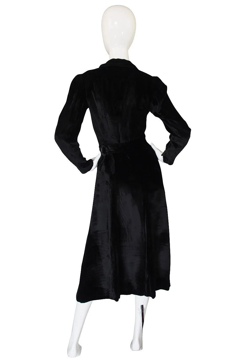 1920s Velvet Coat Dress w White Zipper