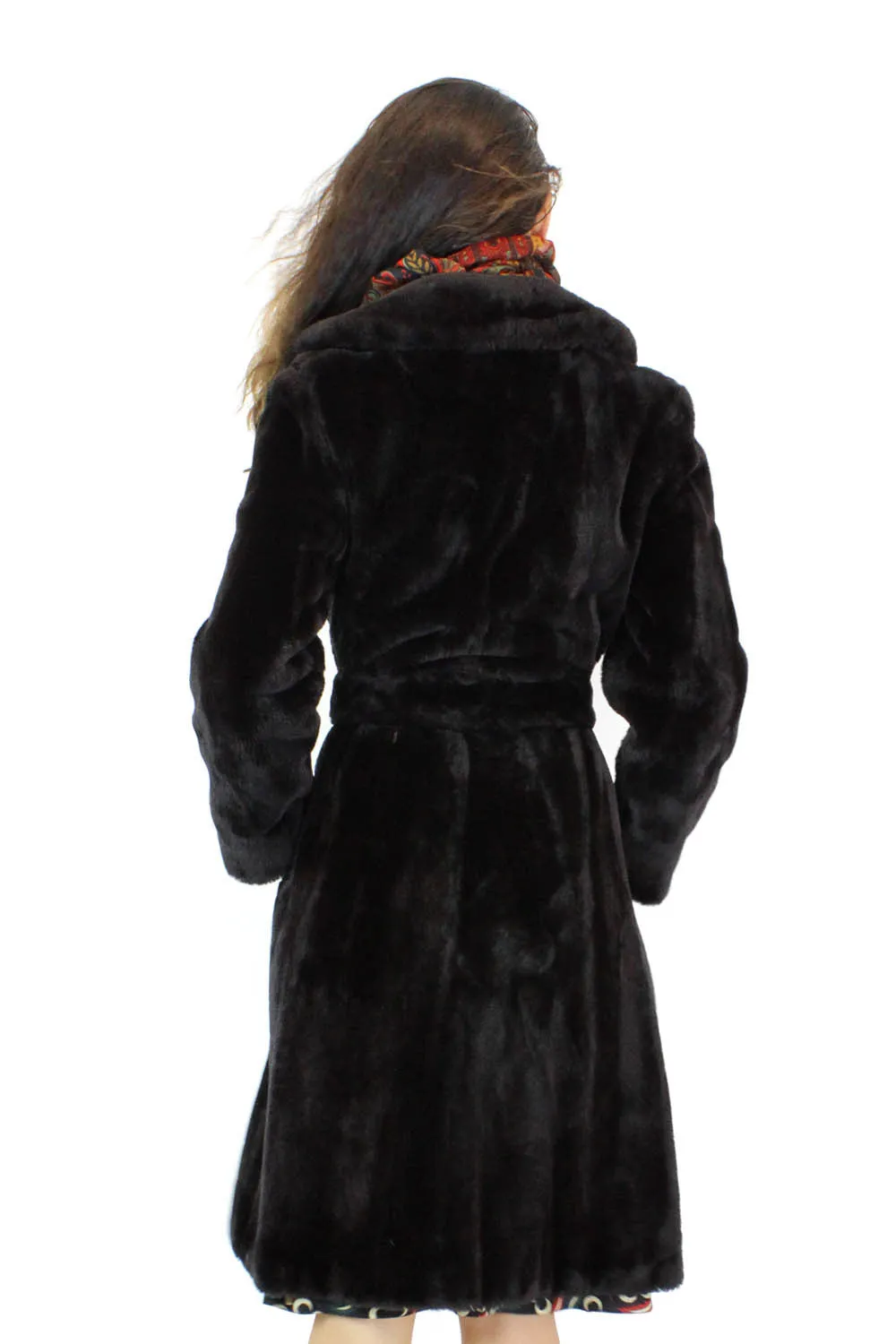 70s Belted Faux Fur Coat S