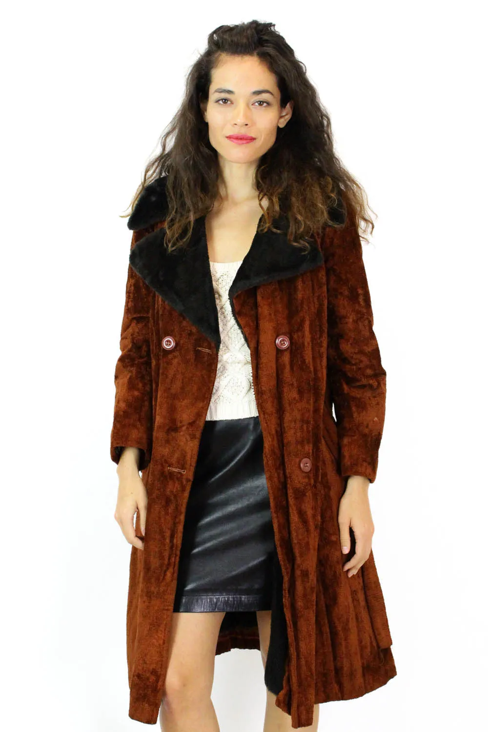 70s Rust Brown Carpet Coat M