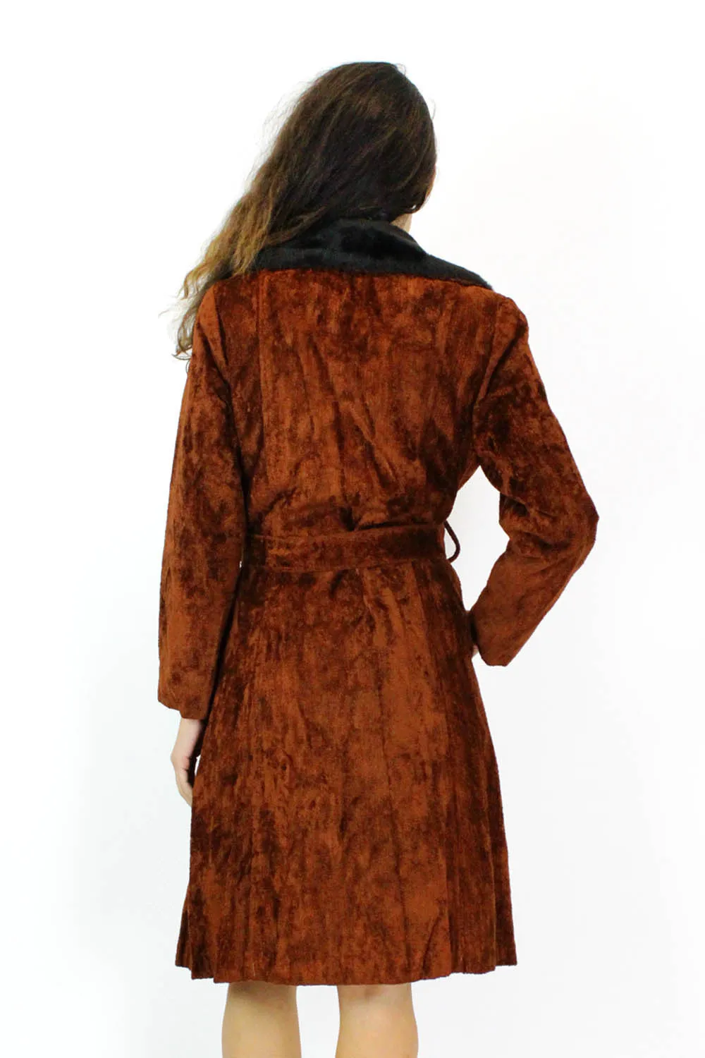 70s Rust Brown Carpet Coat M