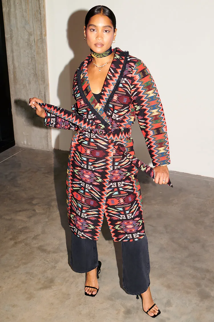 Abstract Print Maxi Coat