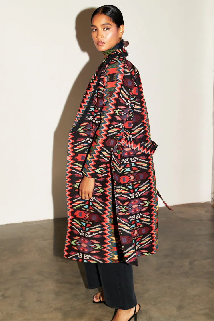 Abstract Print Maxi Coat