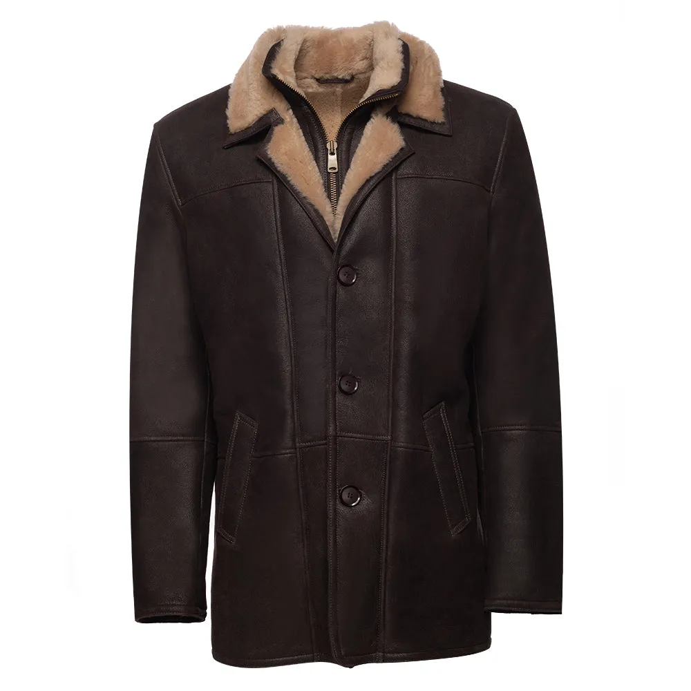 Alex's brown shearling driving coat