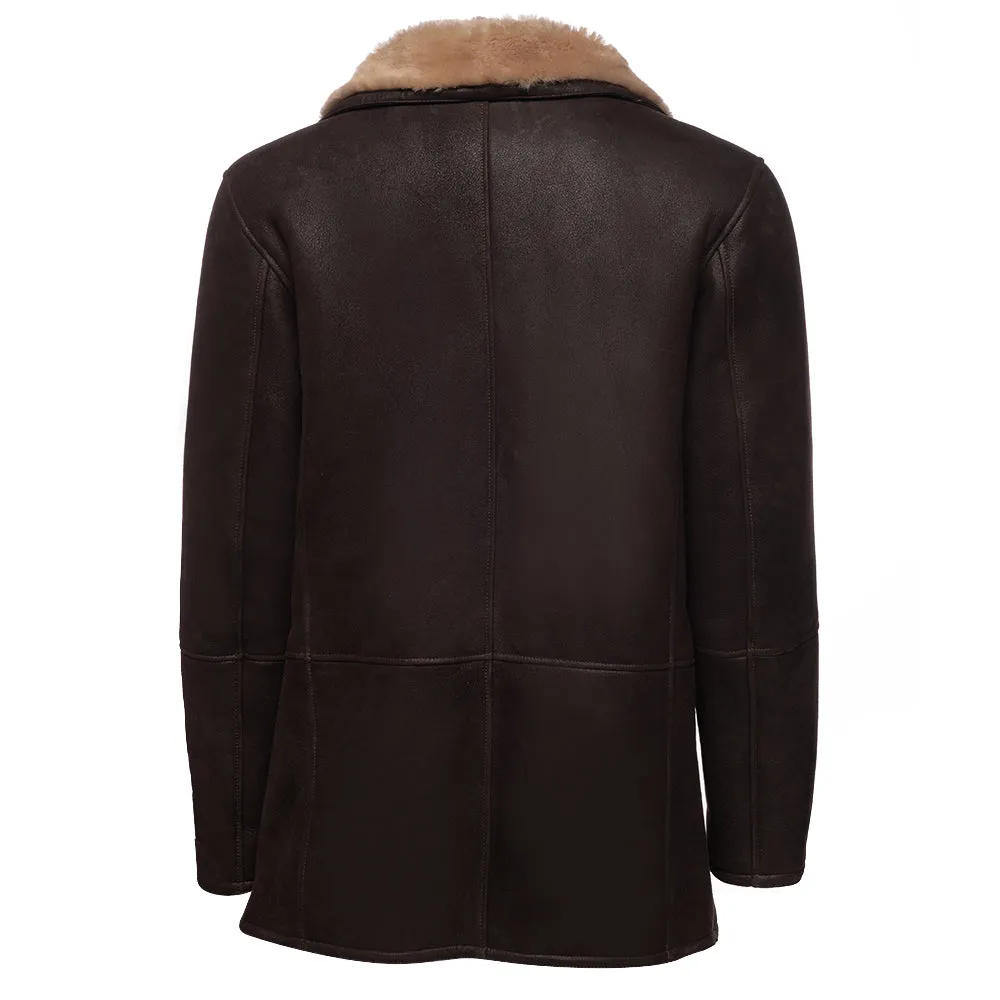 Alex's brown shearling driving coat