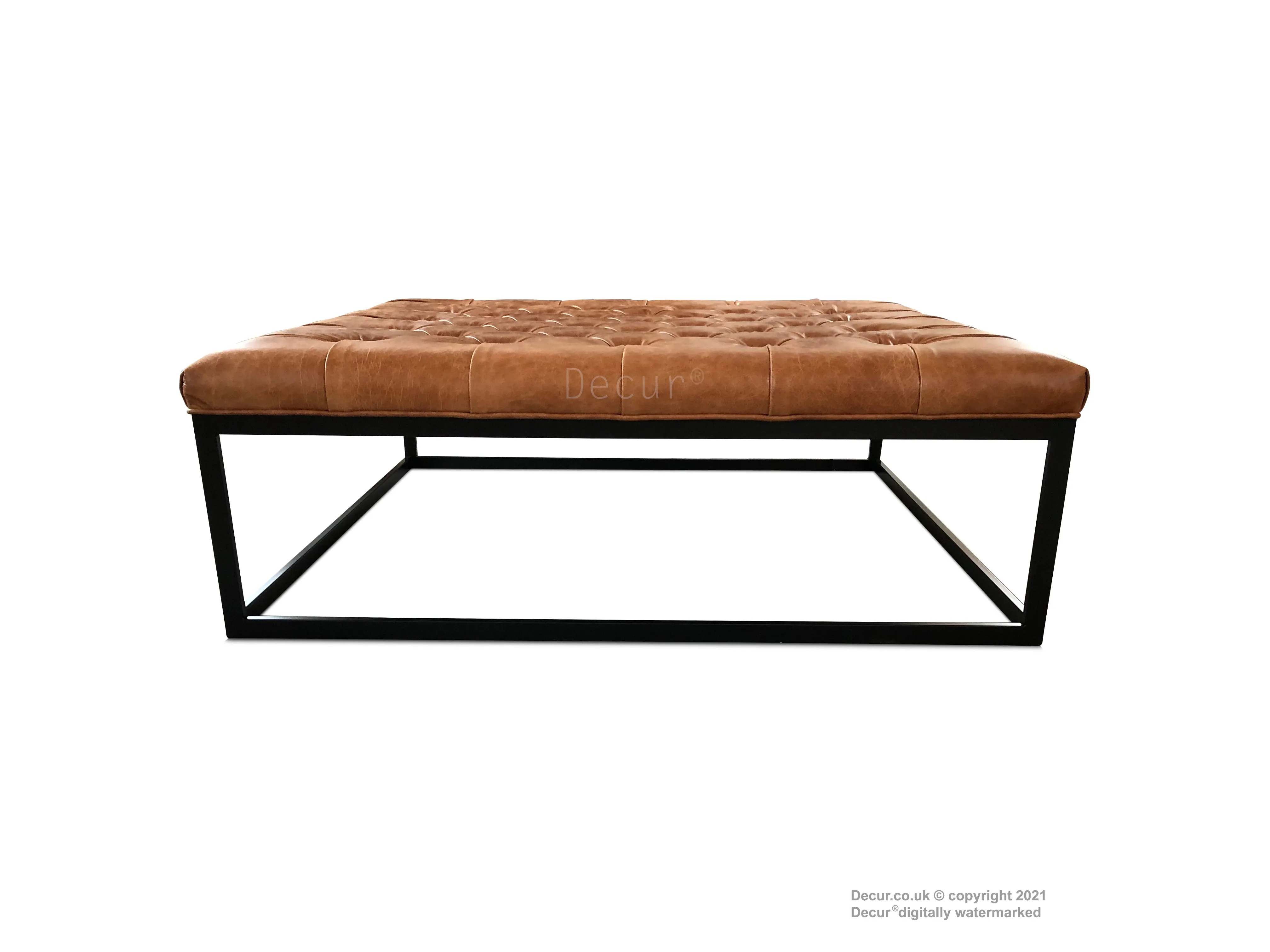 Anna Metal Frame Leather Ottoman With Black Frame - Tan