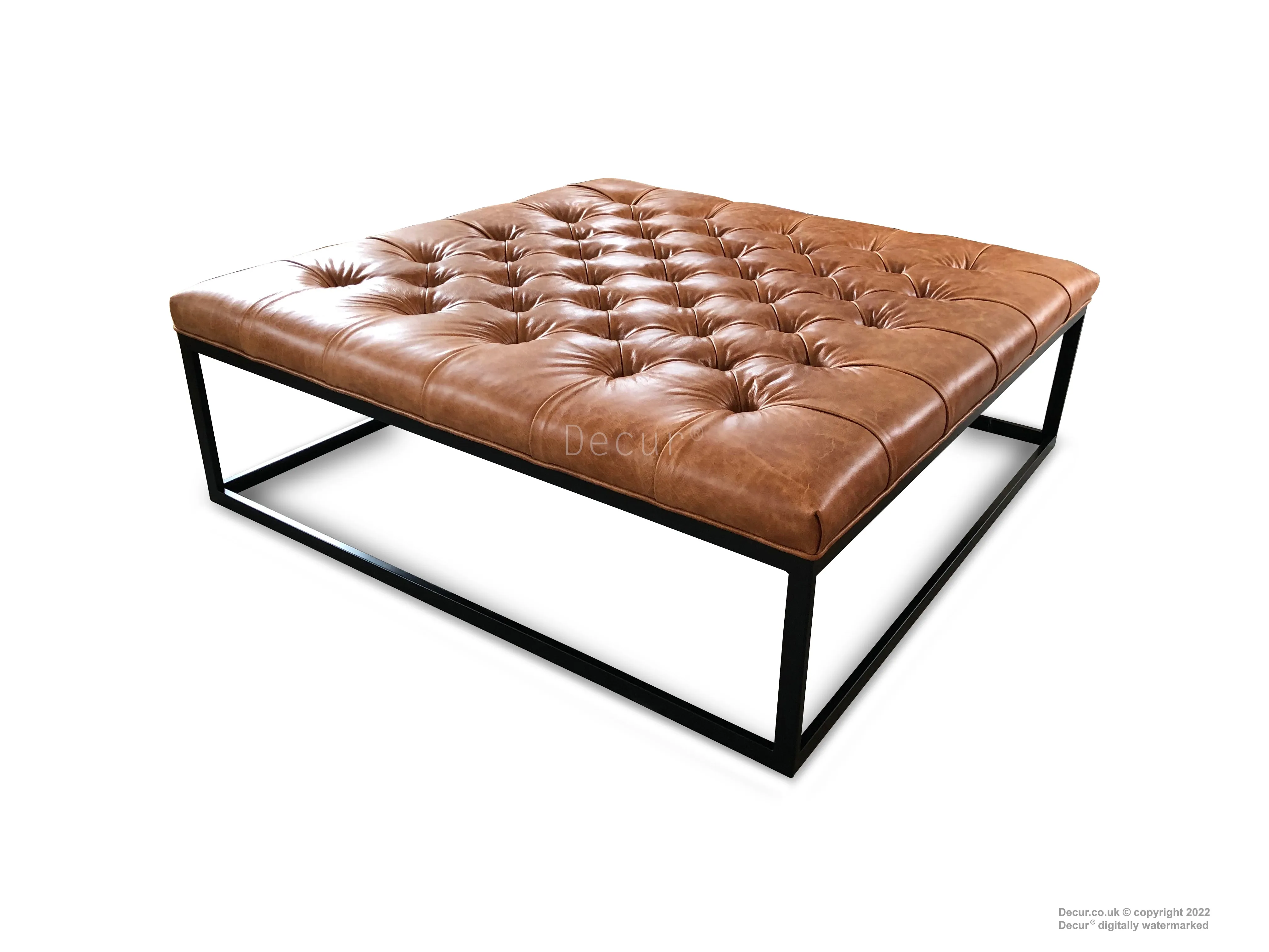 Anna Metal Frame Leather Ottoman With Black Frame - Tan