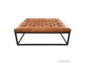 Anna Metal Frame Leather Ottoman With Black Frame - Tan