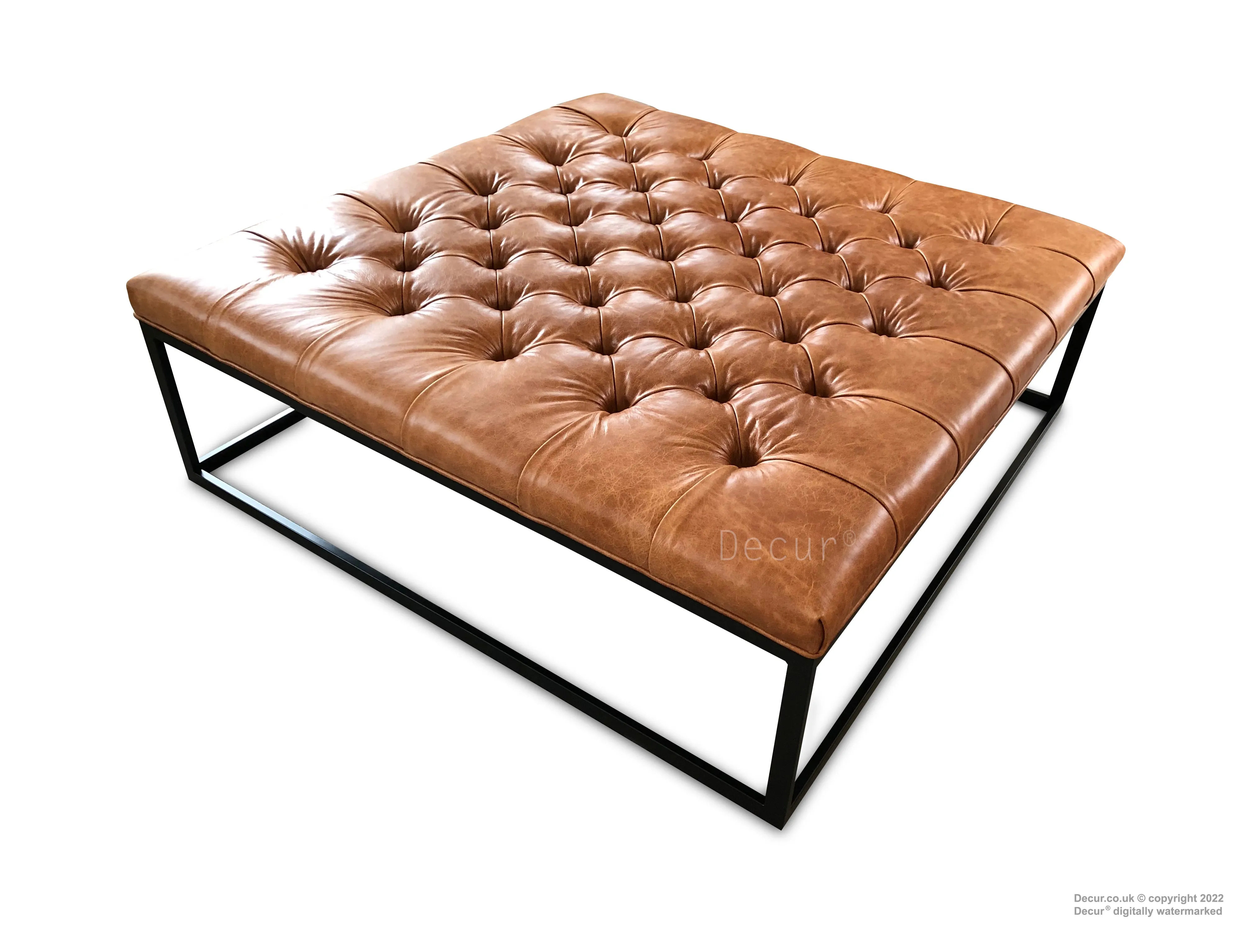 Anna Metal Frame Leather Ottoman With Black Frame - Tan