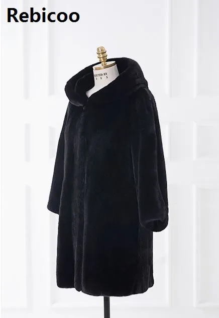 Autumn and winter imitation fur coat hoodies long section Slim imitation fur coat