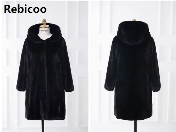 Autumn and winter imitation fur coat hoodies long section Slim imitation fur coat