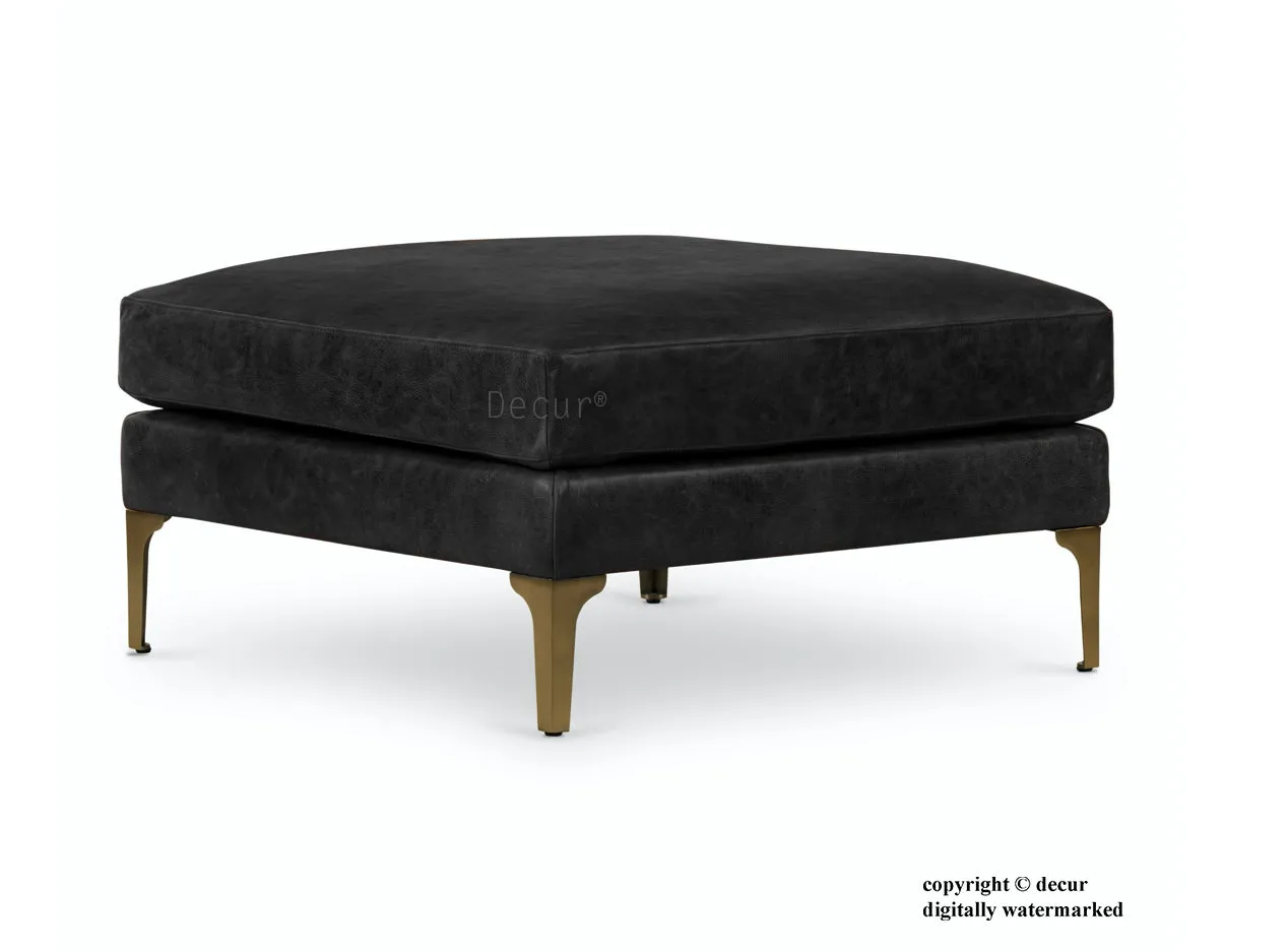 Bailey Leather Footstool Ottoman - Black