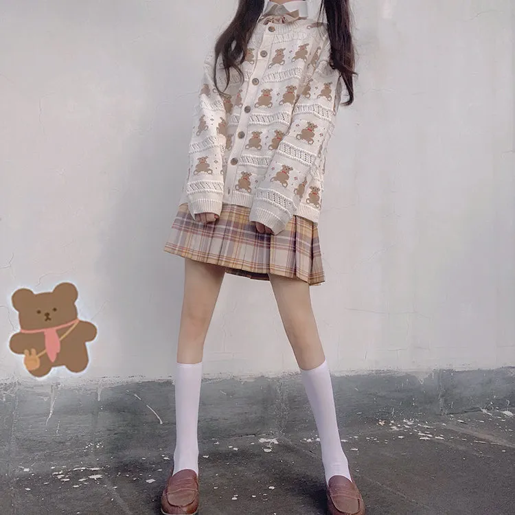 Bear knitted long sleeve coat KF82237