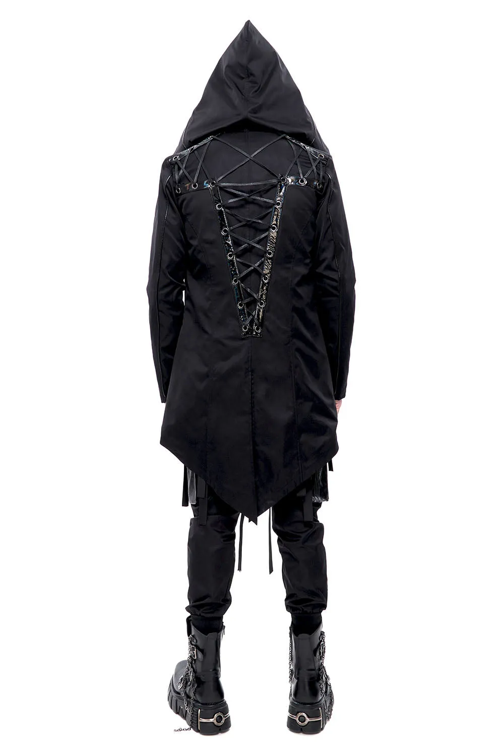 Black Pierced Butcher Coat with Modifier Details