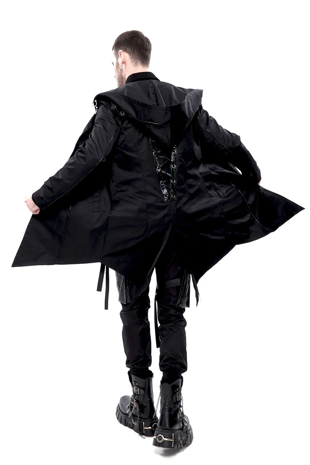 Black Pierced Butcher Coat with Modifier Details