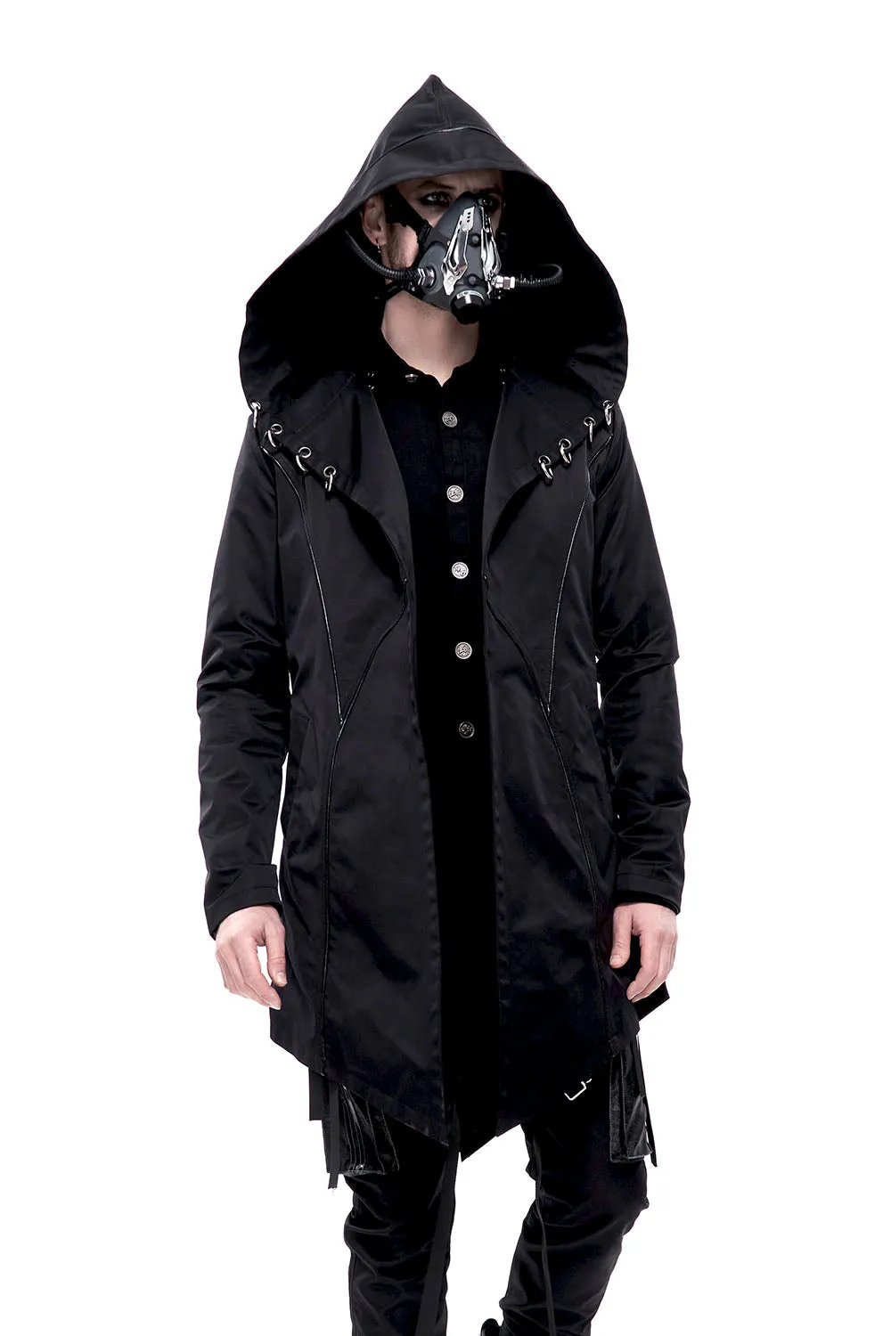 Black Pierced Butcher Coat with Modifier Details