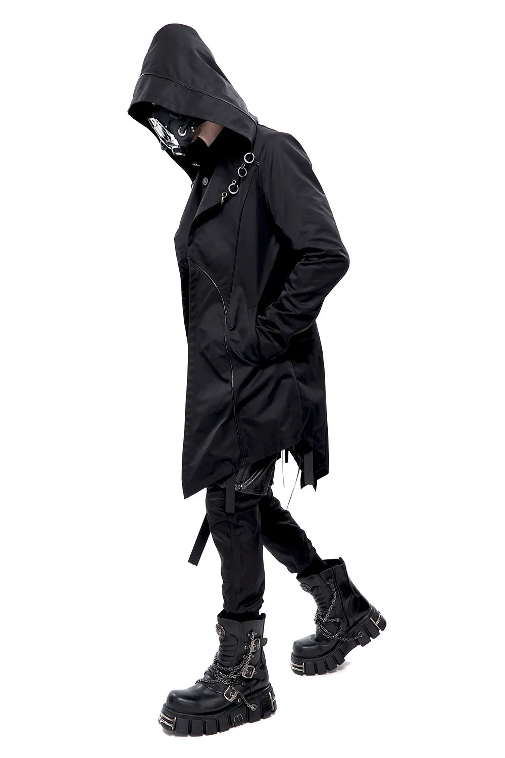 Black Pierced Butcher Coat with Modifier Details