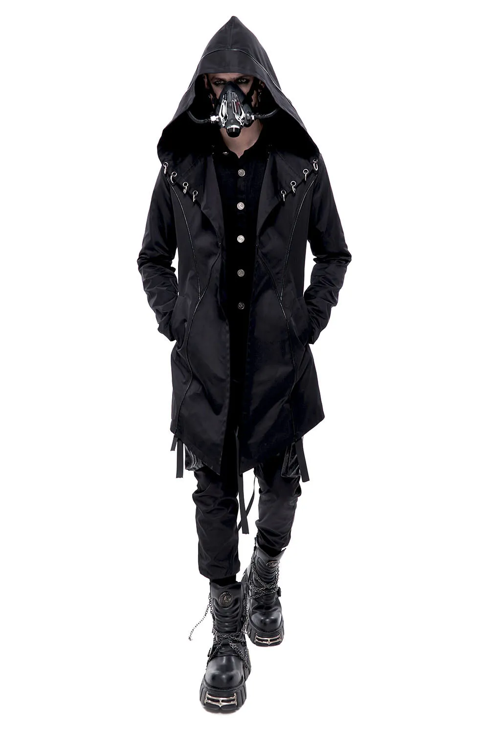 Black Pierced Butcher Coat with Modifier Details