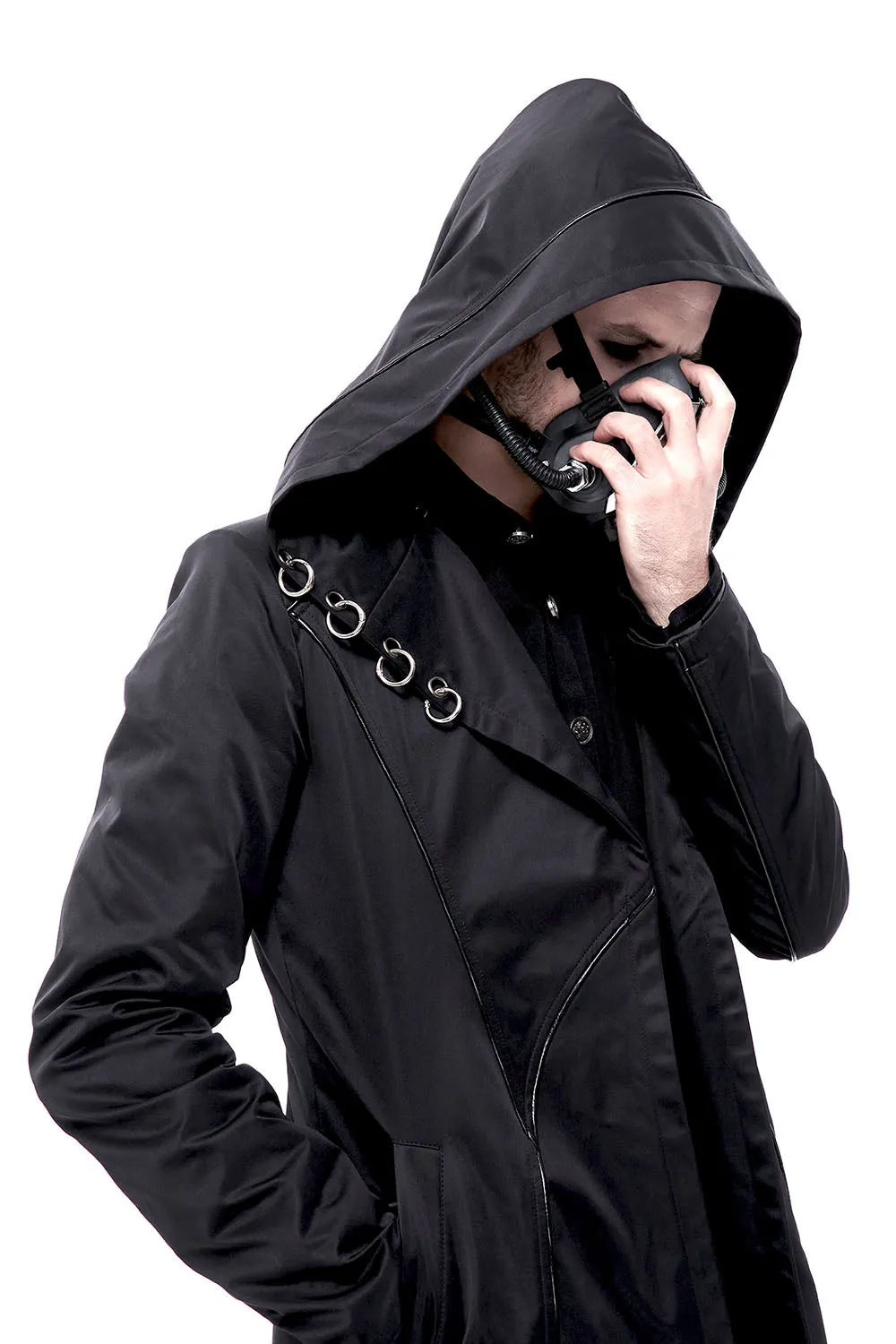 Black Pierced Butcher Coat with Modifier Details