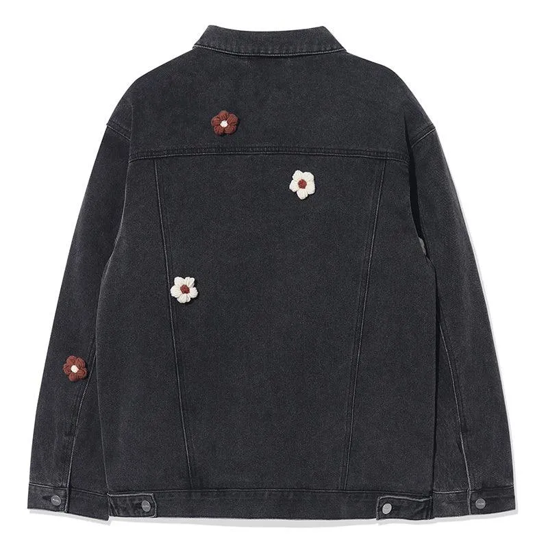 Black Denim Flower Jacket