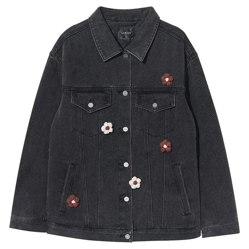 Black Denim Flower Jacket