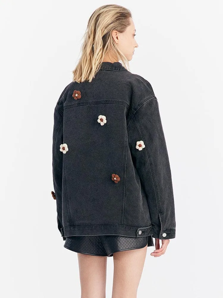 Black Denim Flower Jacket