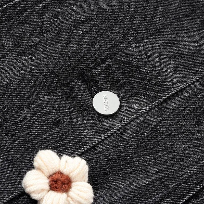 Black Denim Flower Jacket