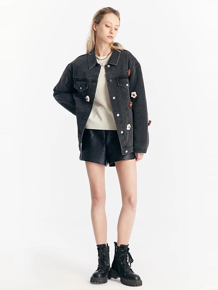 Black Denim Flower Jacket