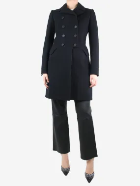 Black double-breasted wool coat - size UK 12