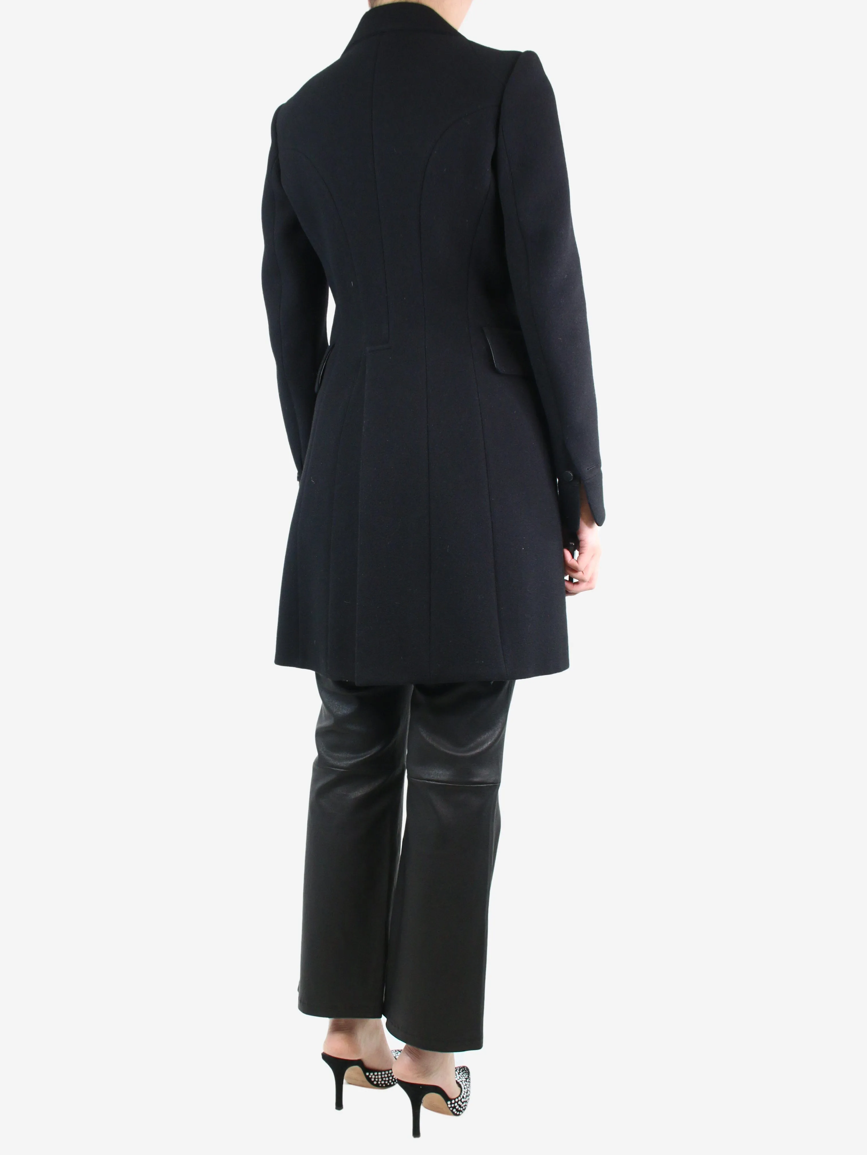 Black double-breasted wool coat - size UK 12