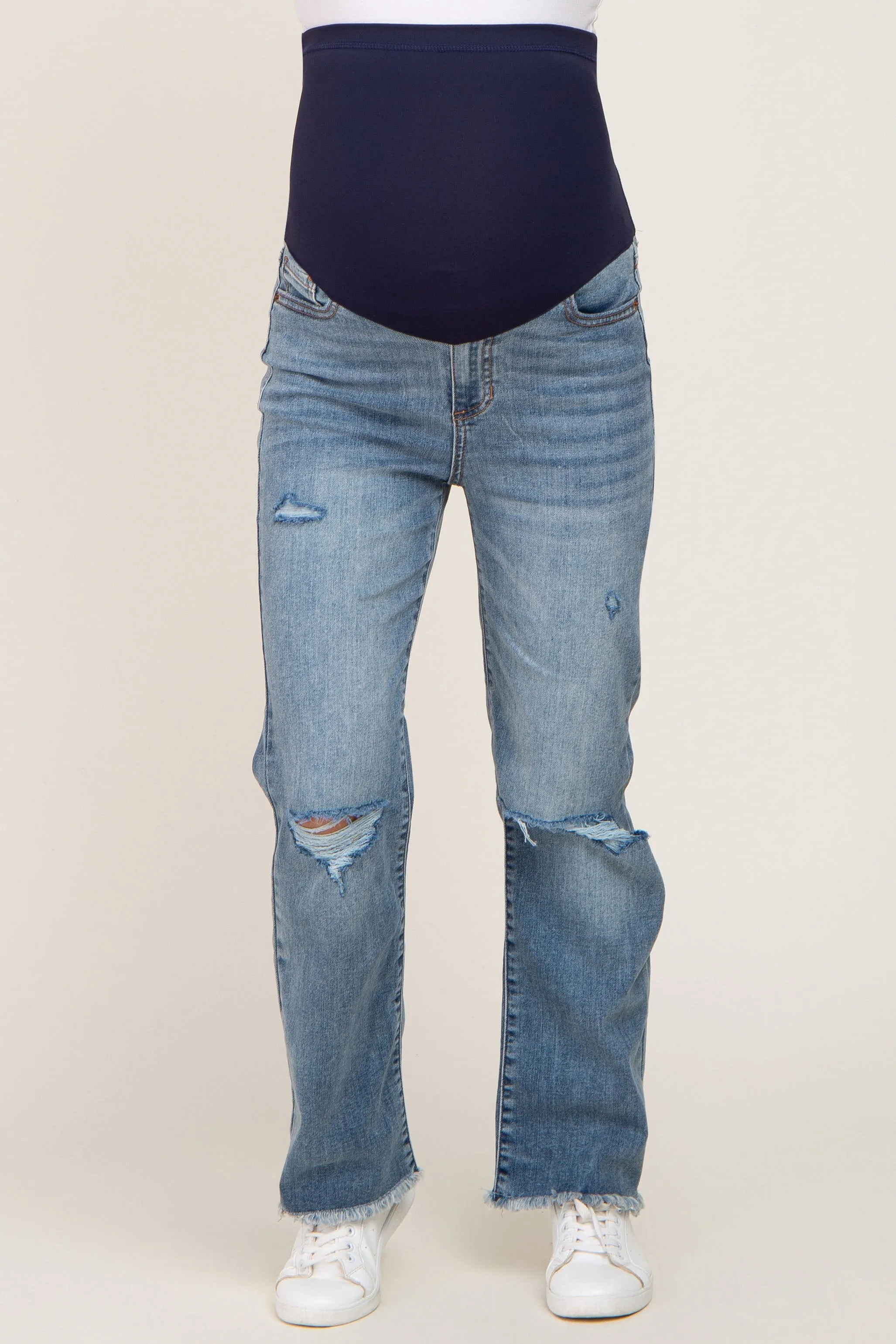 Blue Open Knee Maternity Straight Leg Jeans