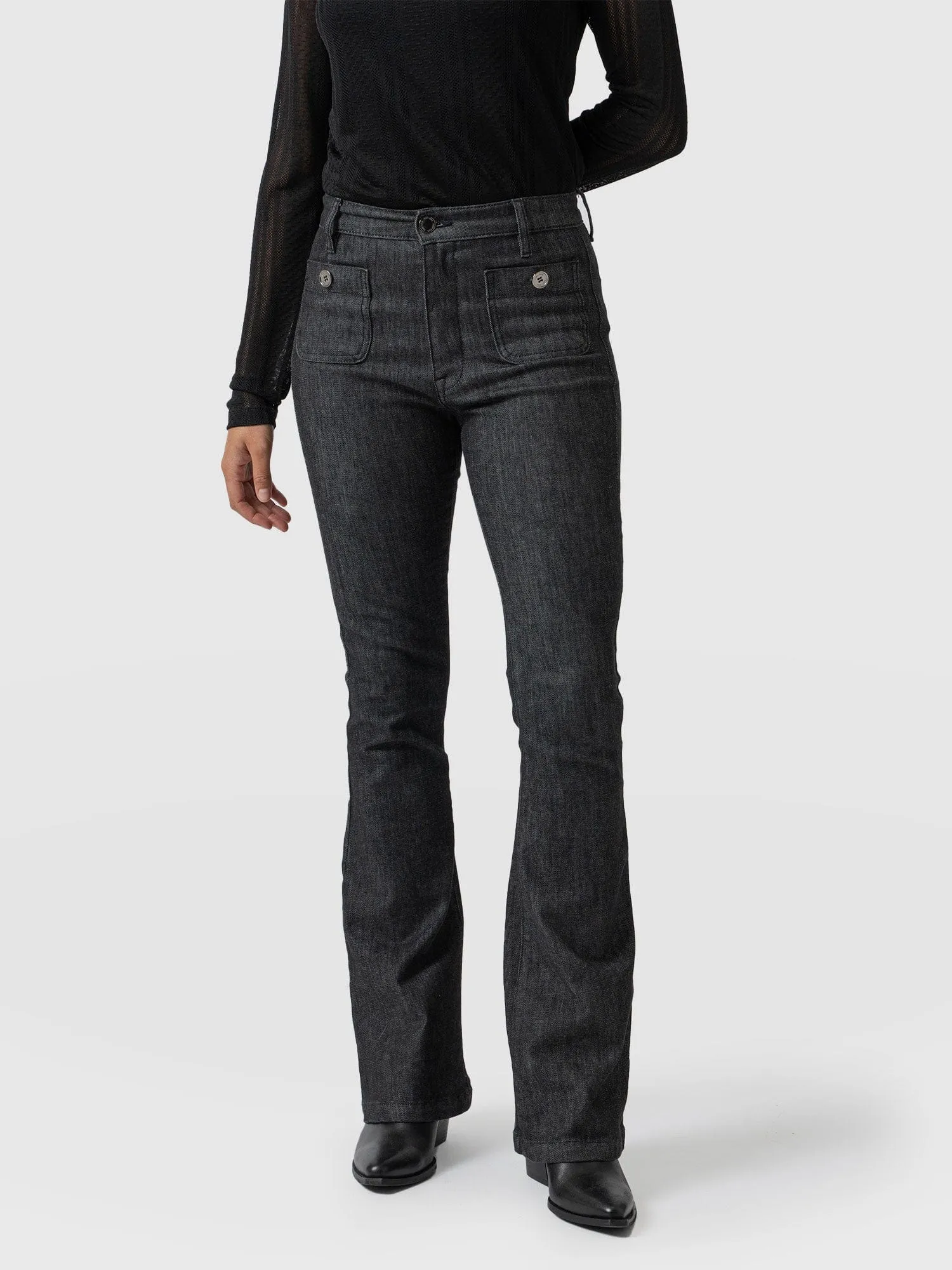 Bowie Stretch Flare Jeans - Black