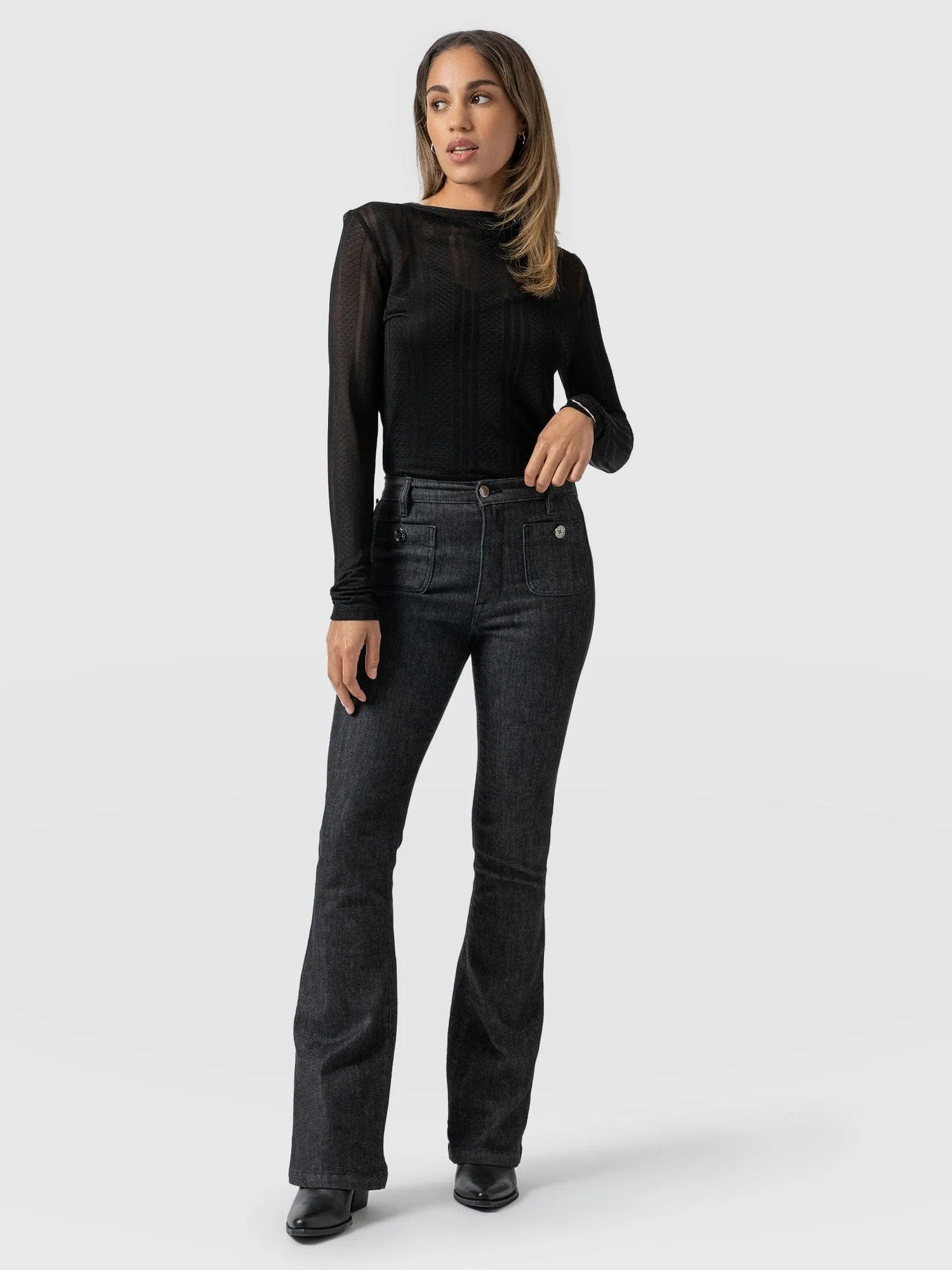 Bowie Stretch Flare Jeans - Black