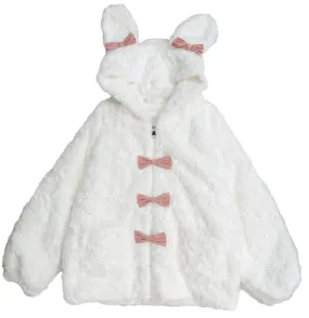 Bowknot Bear Hooded Plush Coat BY11283