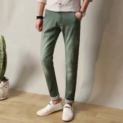 Brother Wang Brand 2017 New Men's Elastic Jeans Fashion Slim Skinny Jeans Casual Pants Trousers Jeans Male Green Black Blue