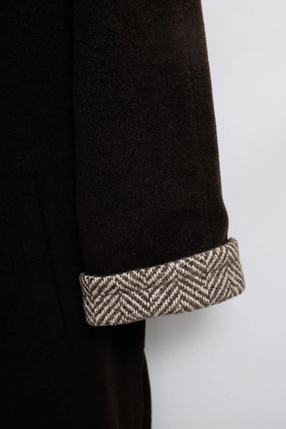 BROWN WOOL VINTAGE HERRINGBONE COAT