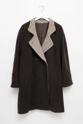 BROWN WOOL VINTAGE HERRINGBONE COAT