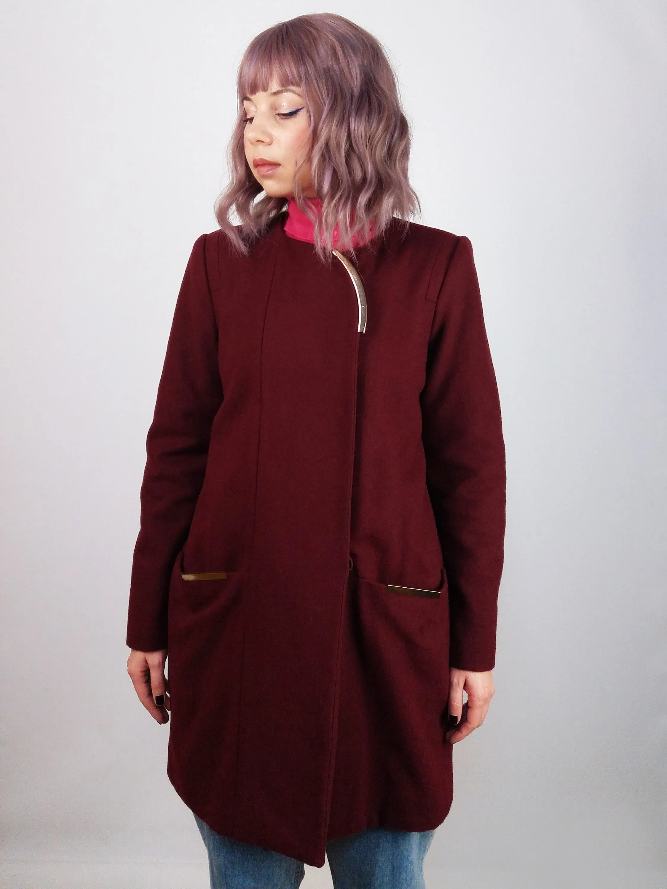 Burgundy Wool Coat - size S