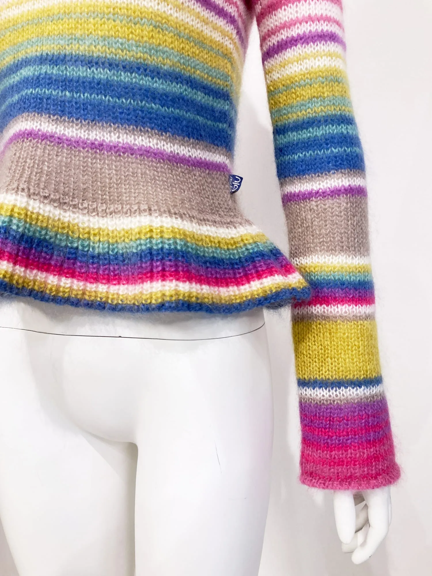 Byblos Blu 1990s multicolour striped mohair turtleneck jumper - sz 40