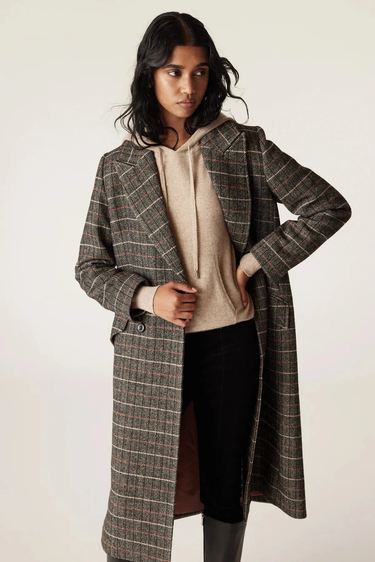 Cable Emma Check Coat Brown Check