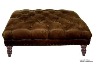 Carrington Buttoned Leather Footstool - Chocolate SALE