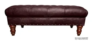 Carrington Buttoned Leather Footstool - Dark Brown Bitter