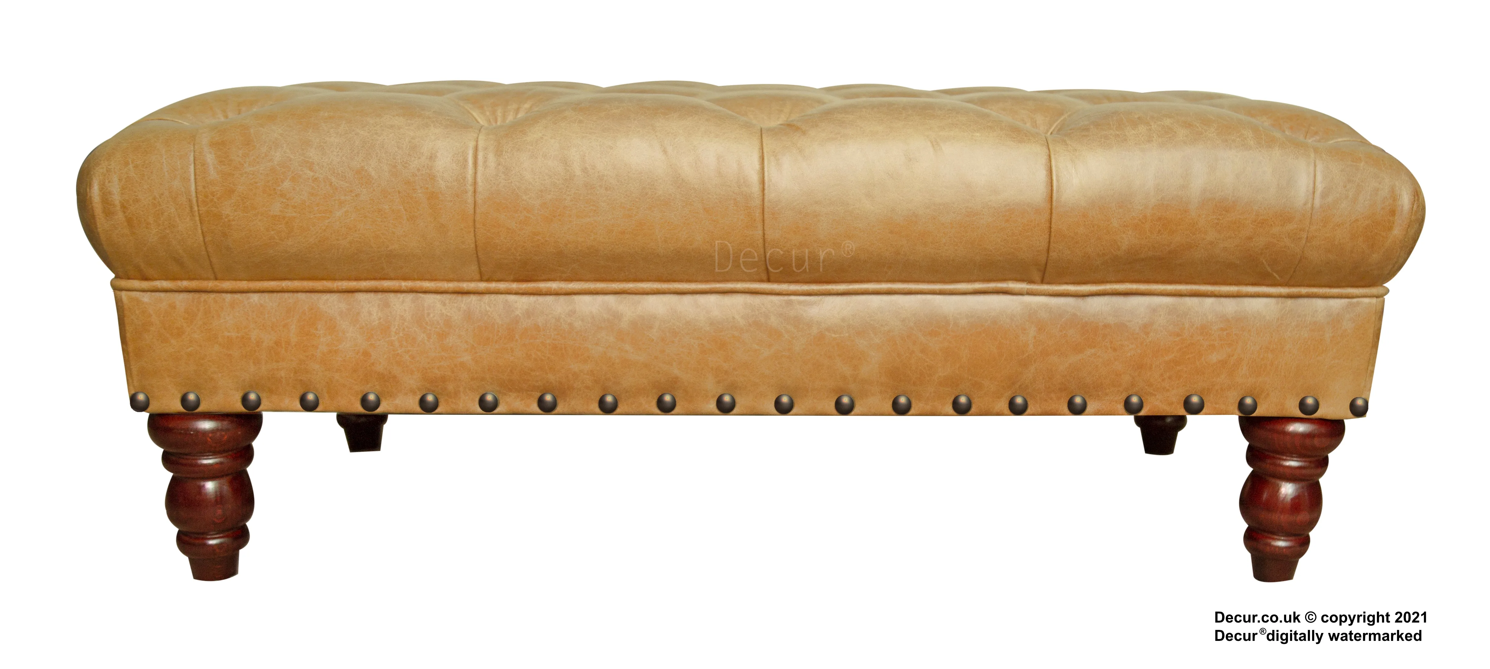 Carrington Buttoned Leather Footstool - Pale Ale Tan