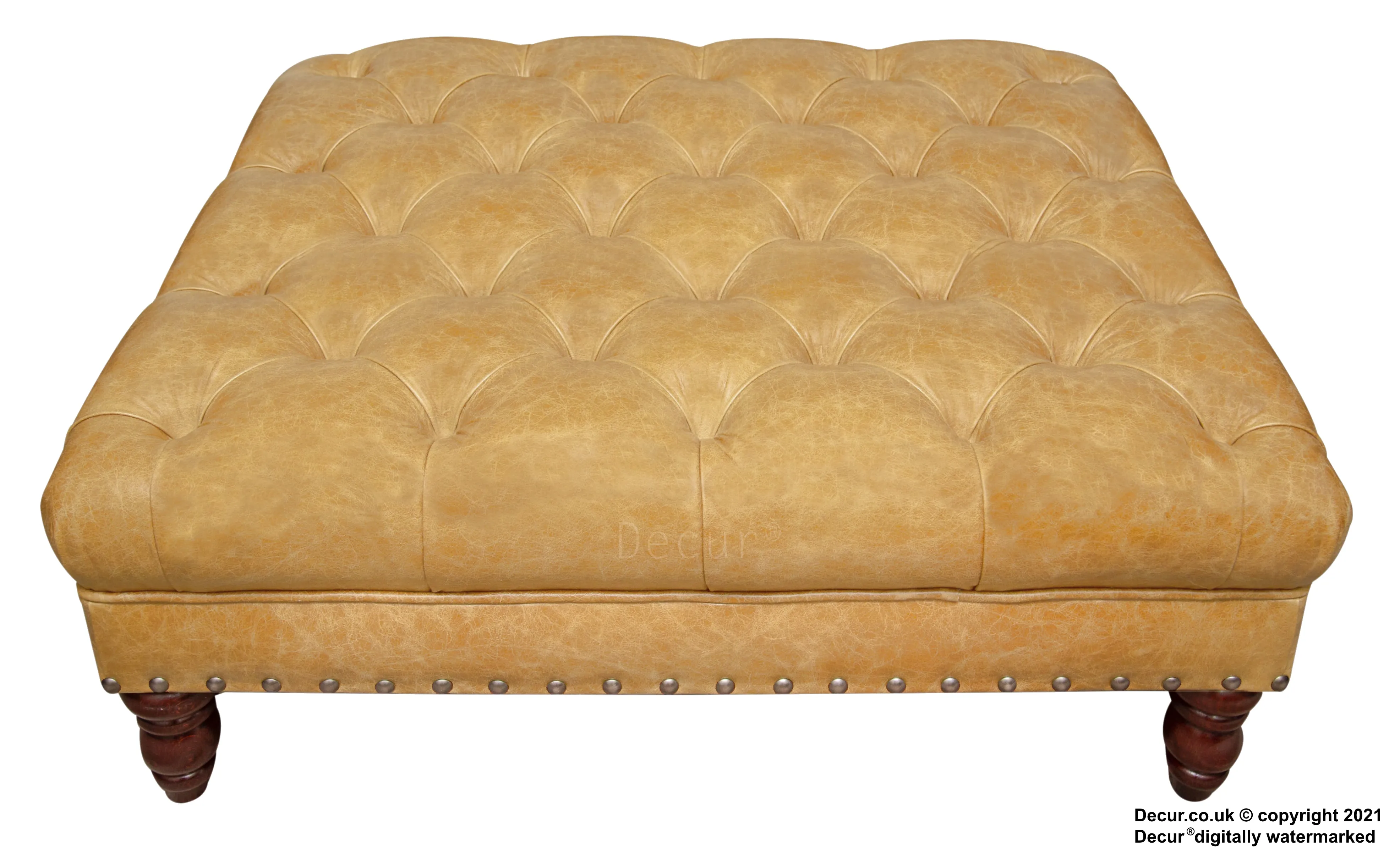 Carrington Buttoned Leather Footstool - Pale Ale Tan