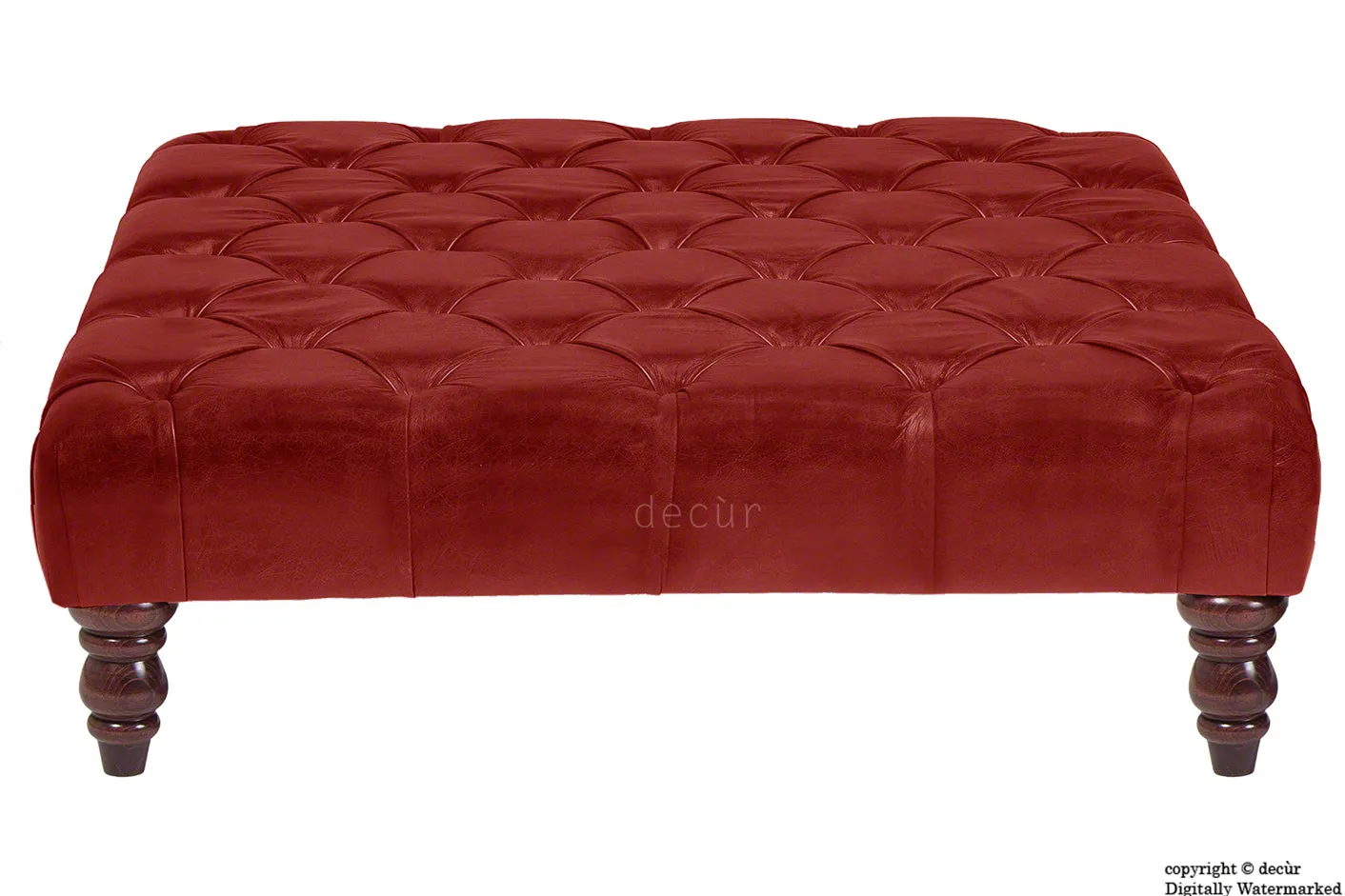 Cecil Buttoned Leather Footstool - Gamay