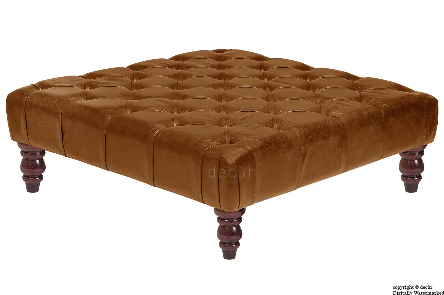 Cecil Buttoned Leather Footstool - Tan