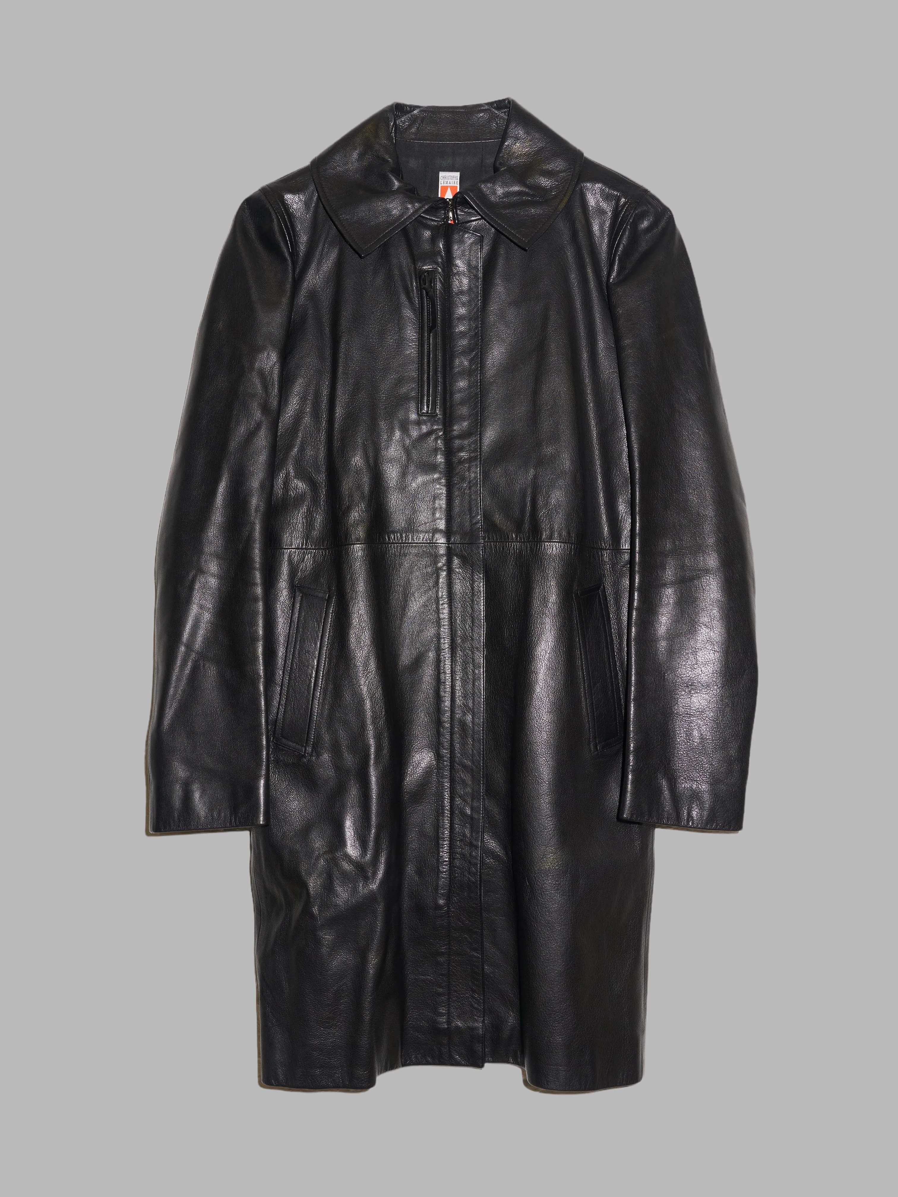 Christophe Lemaire 1990s black leather zipped coat