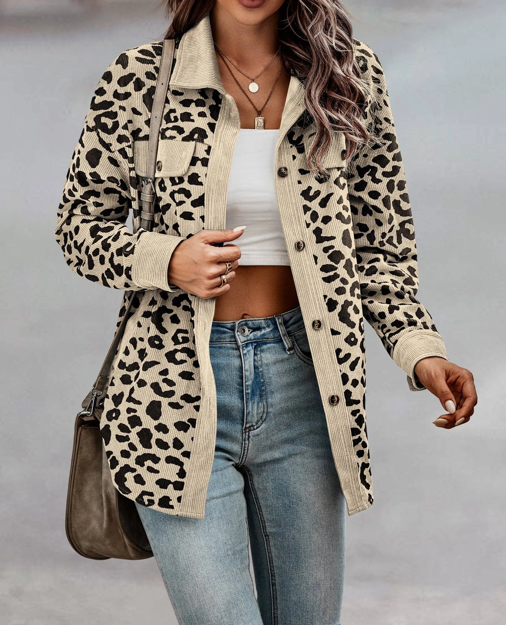 Corduroy Leopard Print  Shacket