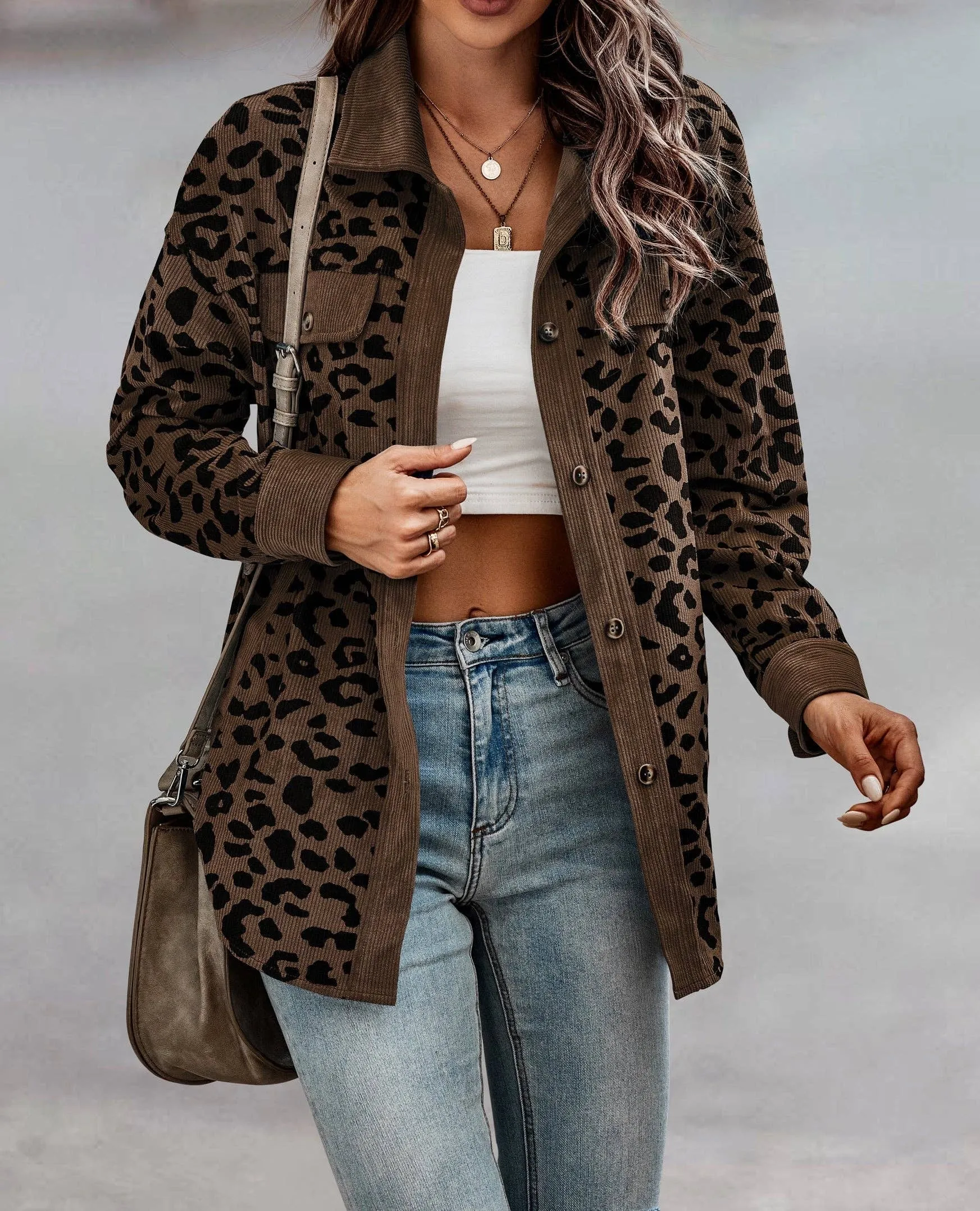 Corduroy Leopard Print  Shacket