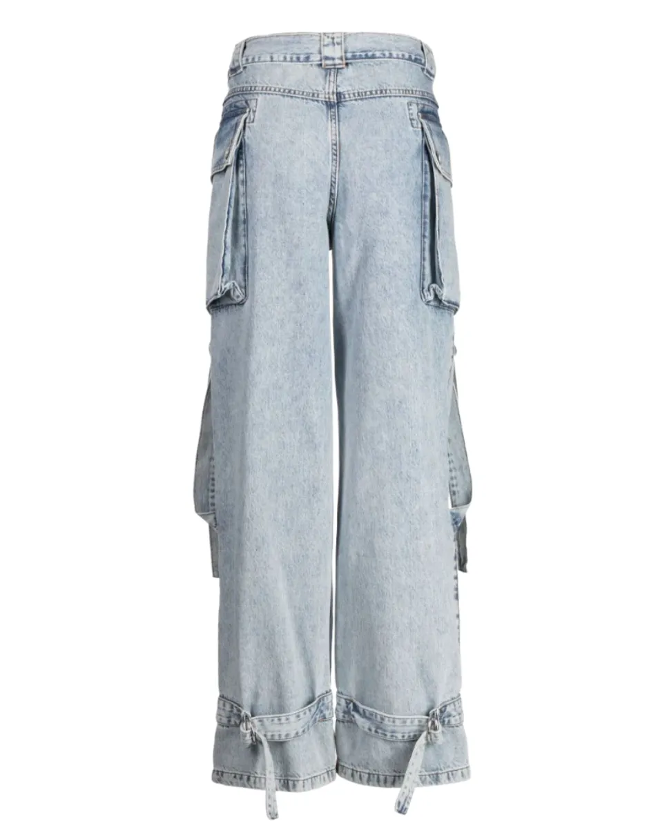 Denim Cargo Jeans Washed Denim